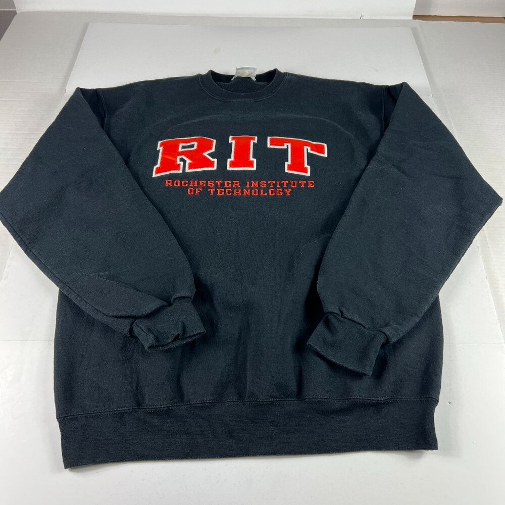 Champion RIT Rochester Technology Tigers Sweatshirt Large Black Faded Crewneck